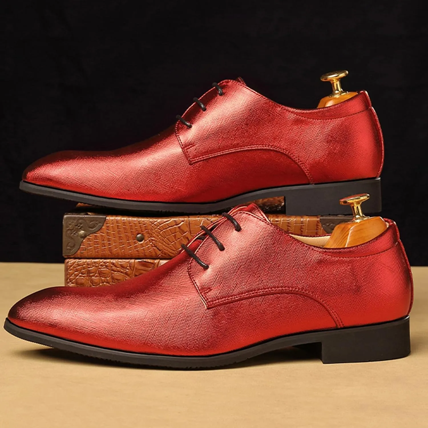 Mens Faux Patent Leather Classic Lace-Up Formal Oxford Tuxedo Dress Shoes Men Wedding Shoe