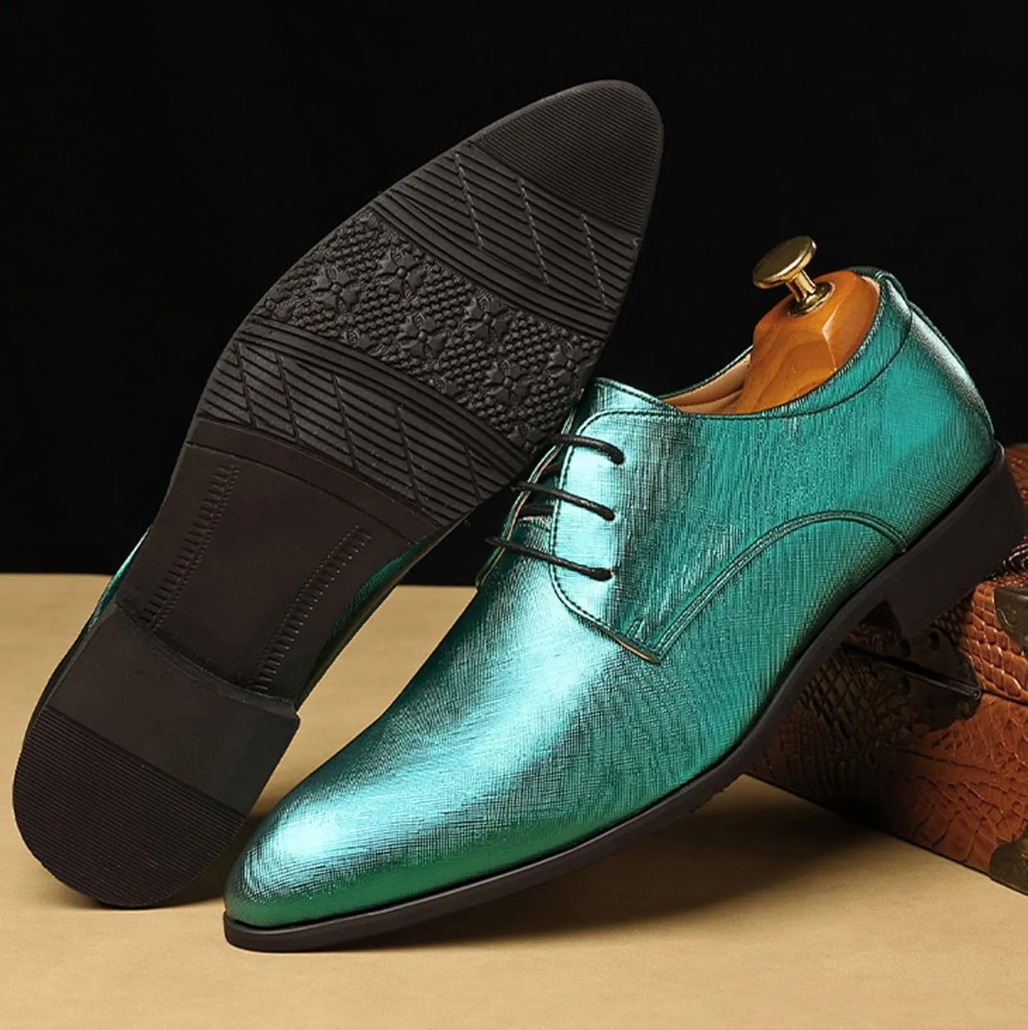 Mens Faux Patent Leather Classic Lace-Up Formal Oxford Tuxedo Dress Shoes Men Wedding Shoe