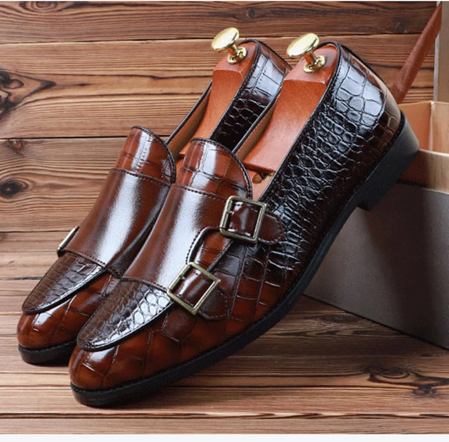 Mens Faux Patent Leather Loafers Monk Strap Formal Oxford Tuxedo Dress Shoes Men Wedding Shoe