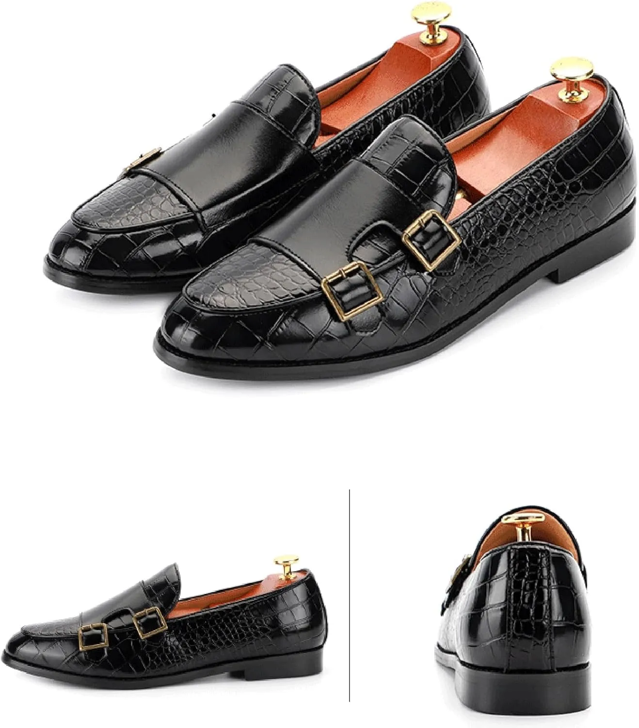 Mens Faux Patent Leather Loafers Monk Strap Formal Oxford Tuxedo Dress Shoes Men Wedding Shoe