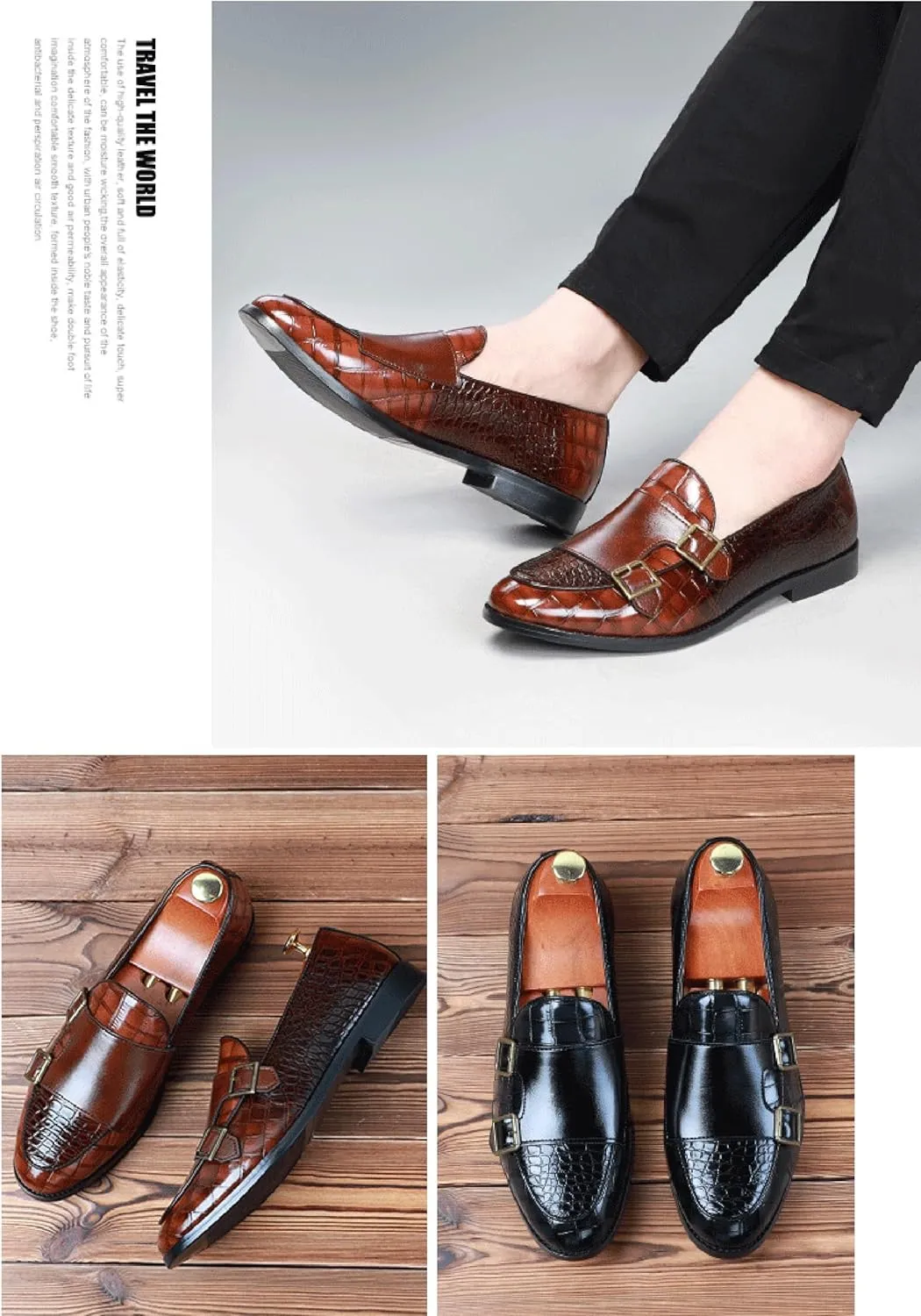 Mens Faux Patent Leather Loafers Monk Strap Formal Oxford Tuxedo Dress Shoes Men Wedding Shoe