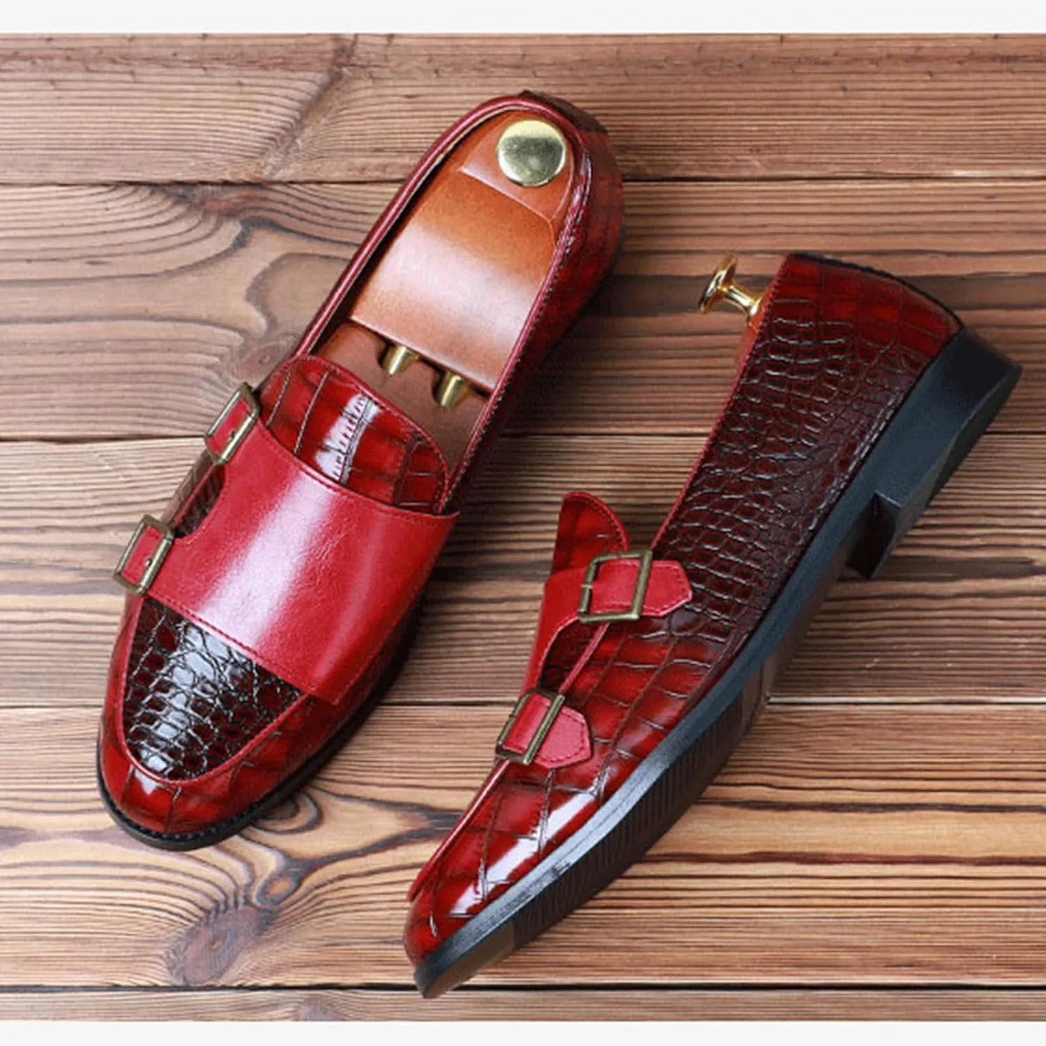 Mens Faux Patent Leather Loafers Monk Strap Formal Oxford Tuxedo Dress Shoes Men Wedding Shoe