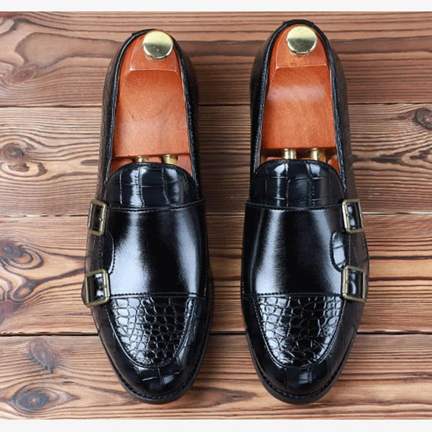 Mens Faux Patent Leather Loafers Monk Strap Formal Oxford Tuxedo Dress Shoes Men Wedding Shoe