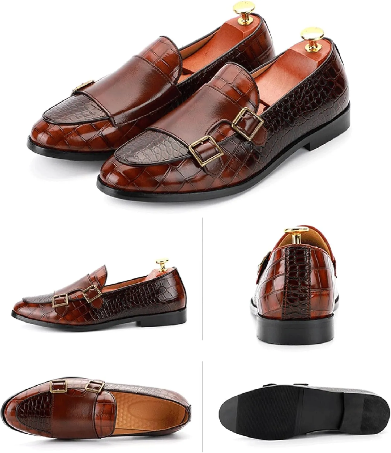 Mens Faux Patent Leather Loafers Monk Strap Formal Oxford Tuxedo Dress Shoes Men Wedding Shoe