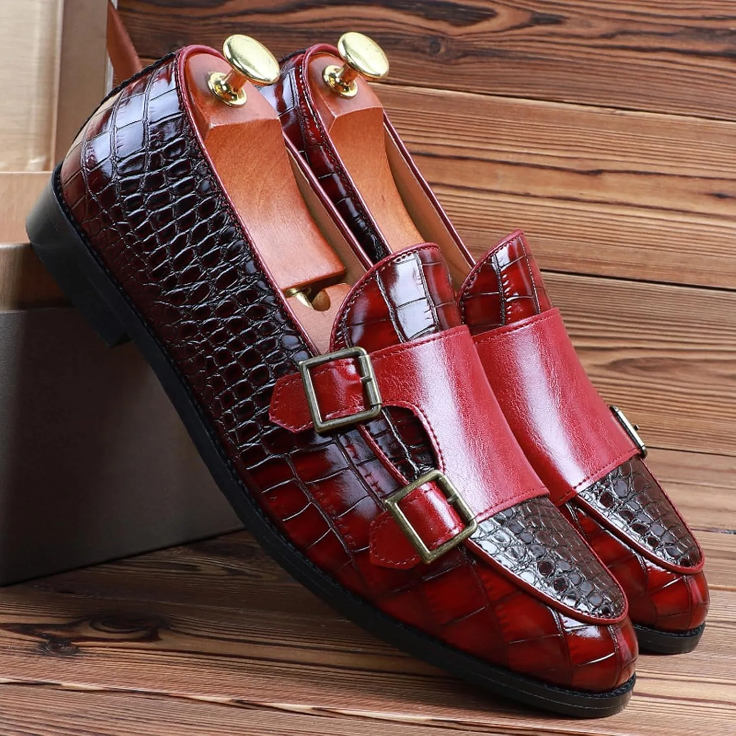 Mens Faux Patent Leather Loafers Monk Strap Formal Oxford Tuxedo Dress Shoes Men Wedding Shoe