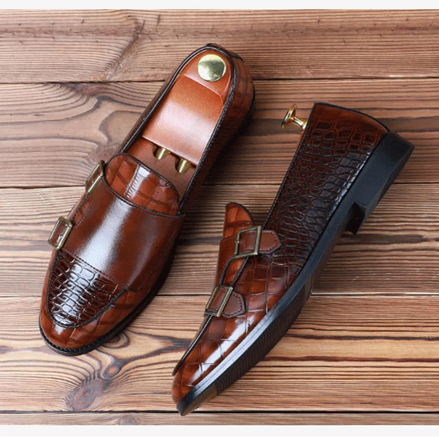 Mens Faux Patent Leather Loafers Monk Strap Formal Oxford Tuxedo Dress Shoes Men Wedding Shoe