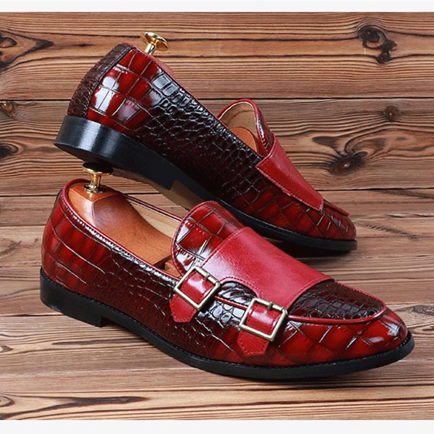 Mens Faux Patent Leather Loafers Monk Strap Formal Oxford Tuxedo Dress Shoes Men Wedding Shoe