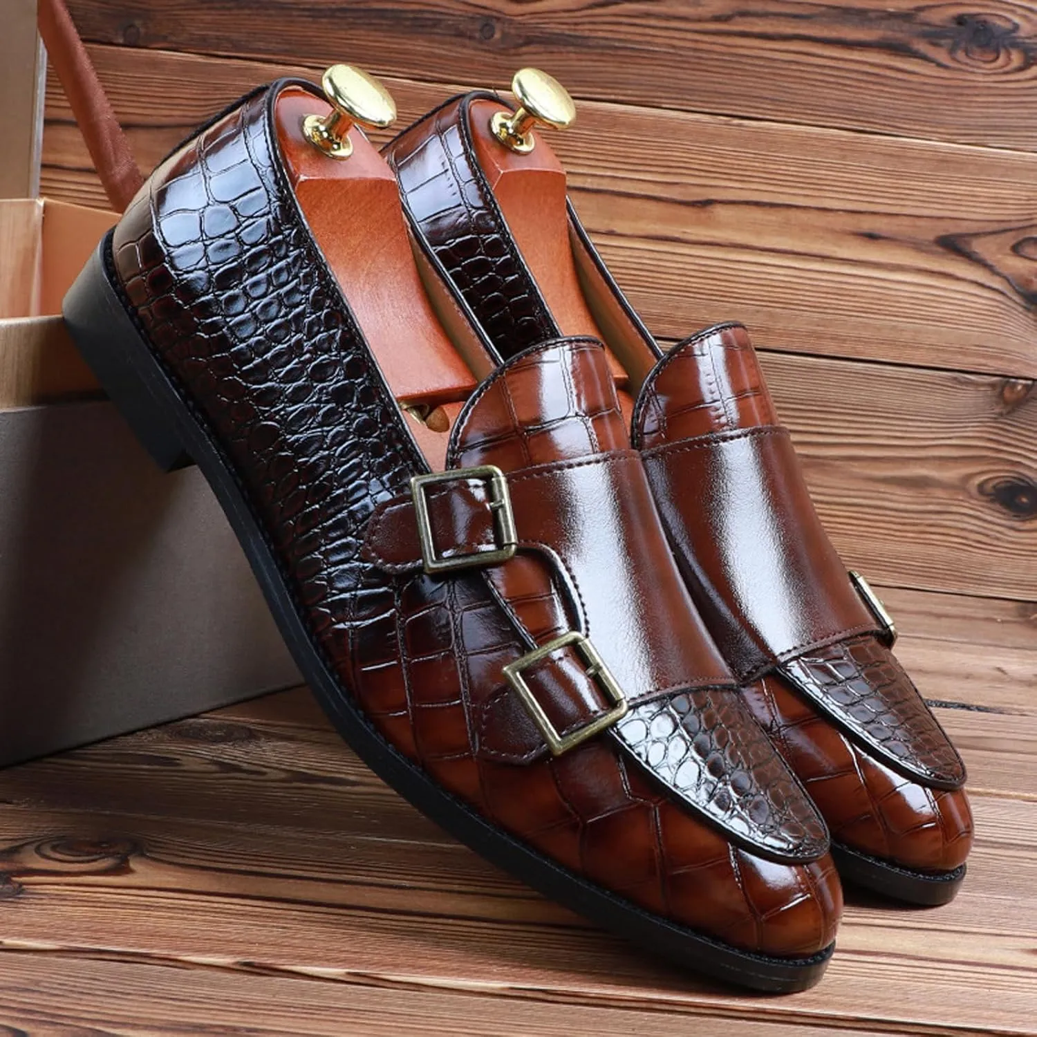 Mens Faux Patent Leather Loafers Monk Strap Formal Oxford Tuxedo Dress Shoes Men Wedding Shoe