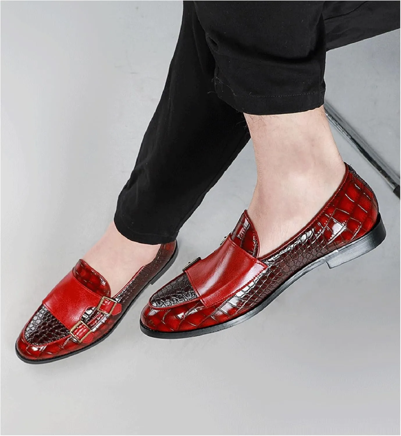 Mens Faux Patent Leather Loafers Monk Strap Formal Oxford Tuxedo Dress Shoes Men Wedding Shoe