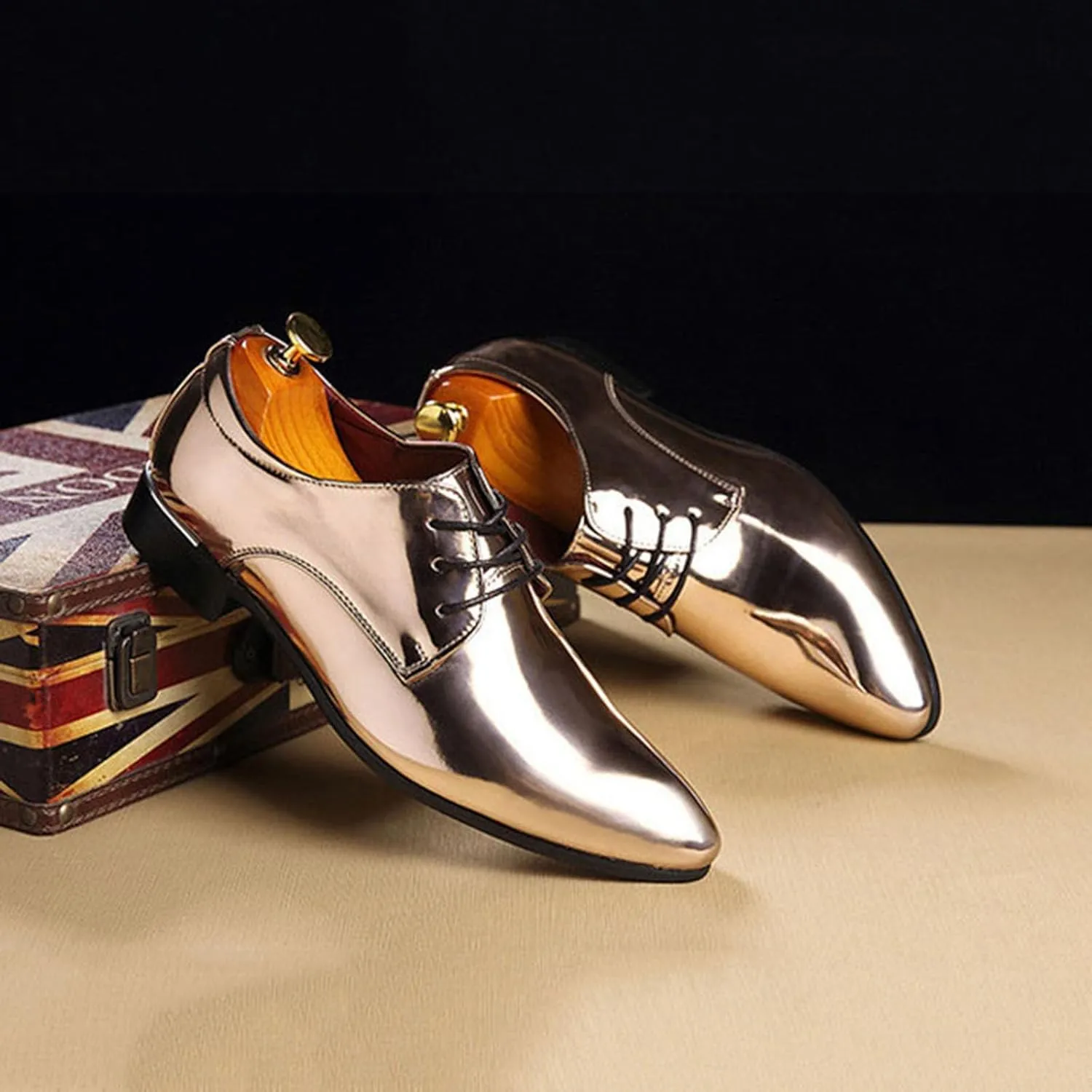Men's Faux Patent Leather Tuxedo Derby Dress Shoes Classic Lace-Up Formal Oxford