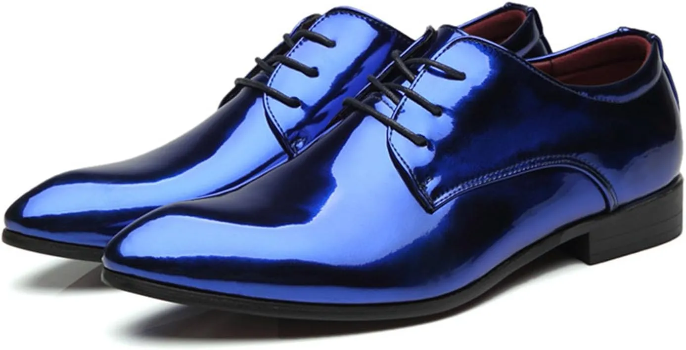 Men's Faux Patent Leather Tuxedo Derby Dress Shoes Classic Lace-Up Formal Oxford