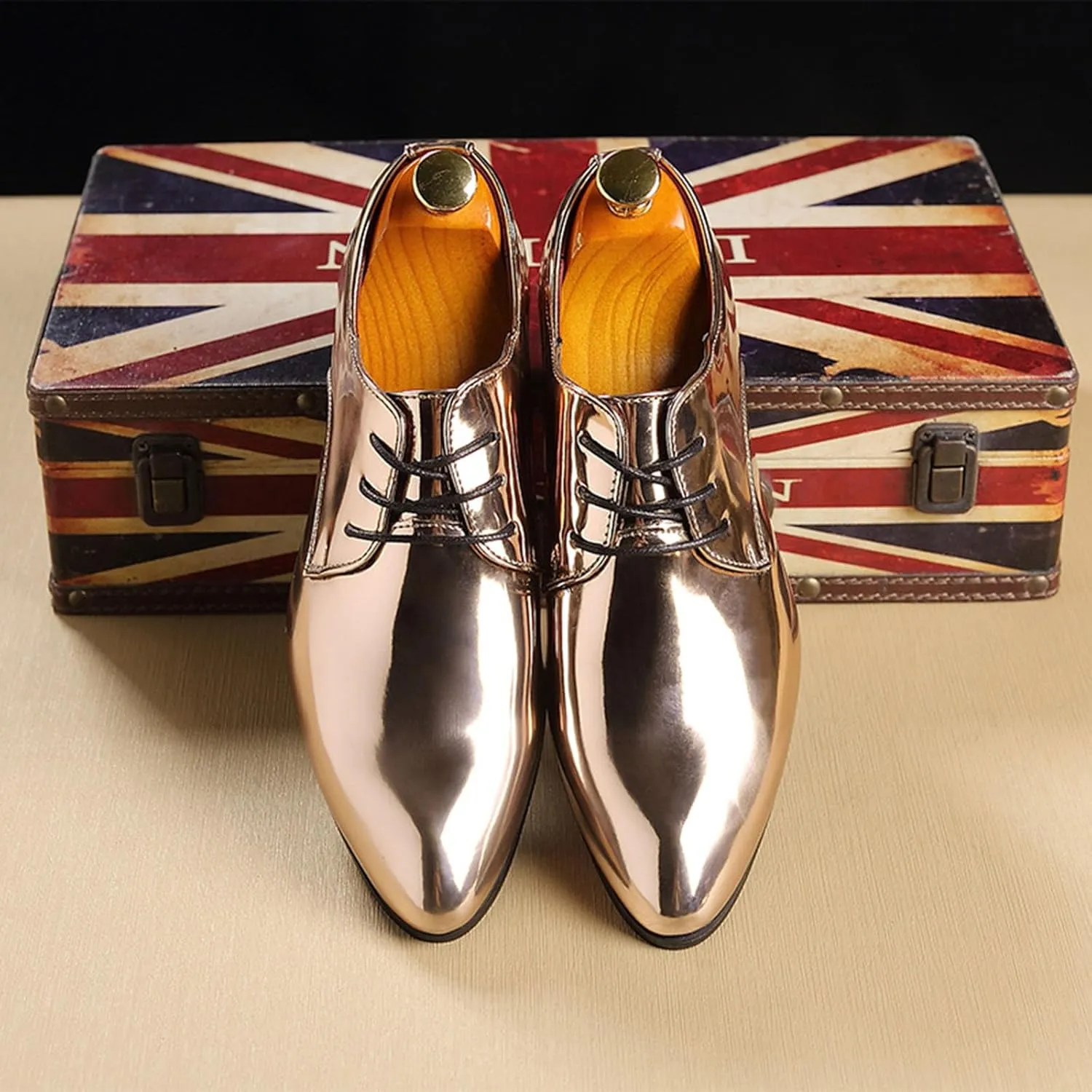 Men's Faux Patent Leather Tuxedo Derby Dress Shoes Classic Lace-Up Formal Oxford