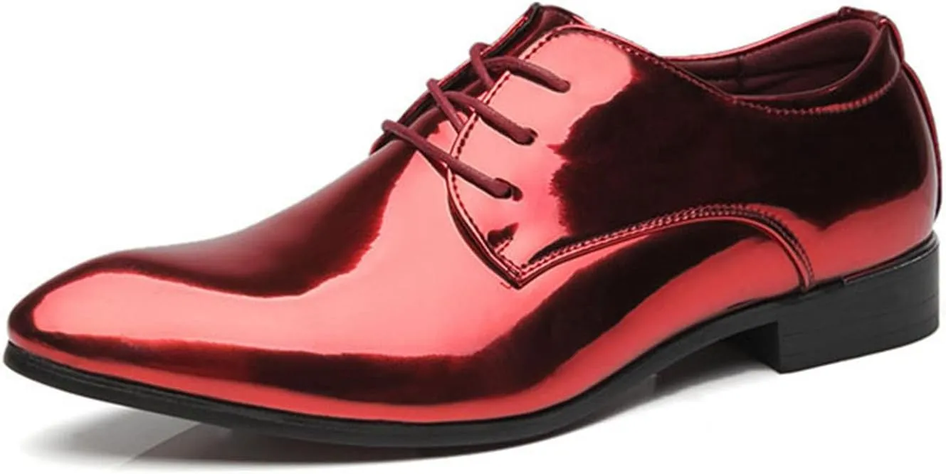Men's Faux Patent Leather Tuxedo Derby Dress Shoes Classic Lace-Up Formal Oxford