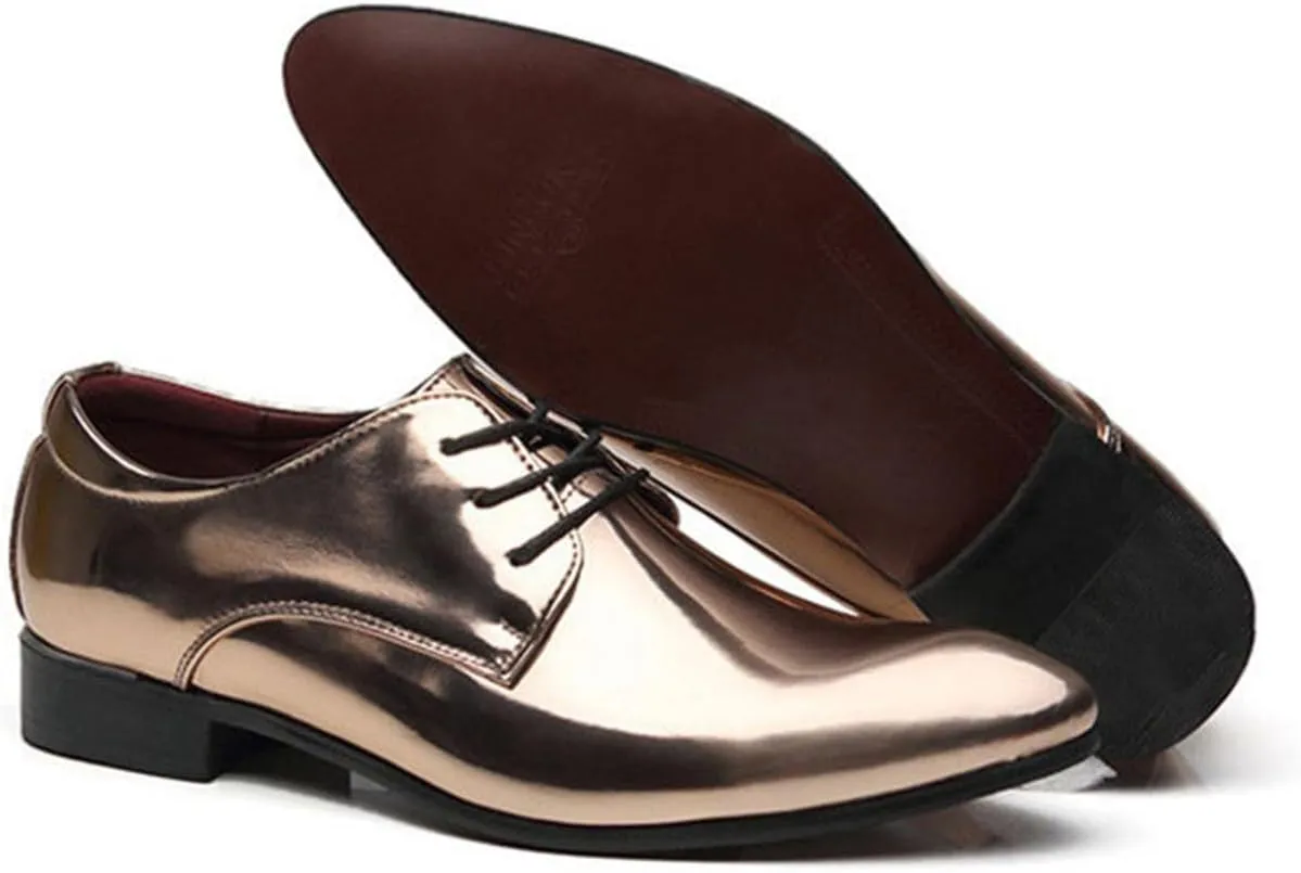 Men's Faux Patent Leather Tuxedo Derby Dress Shoes Classic Lace-Up Formal Oxford