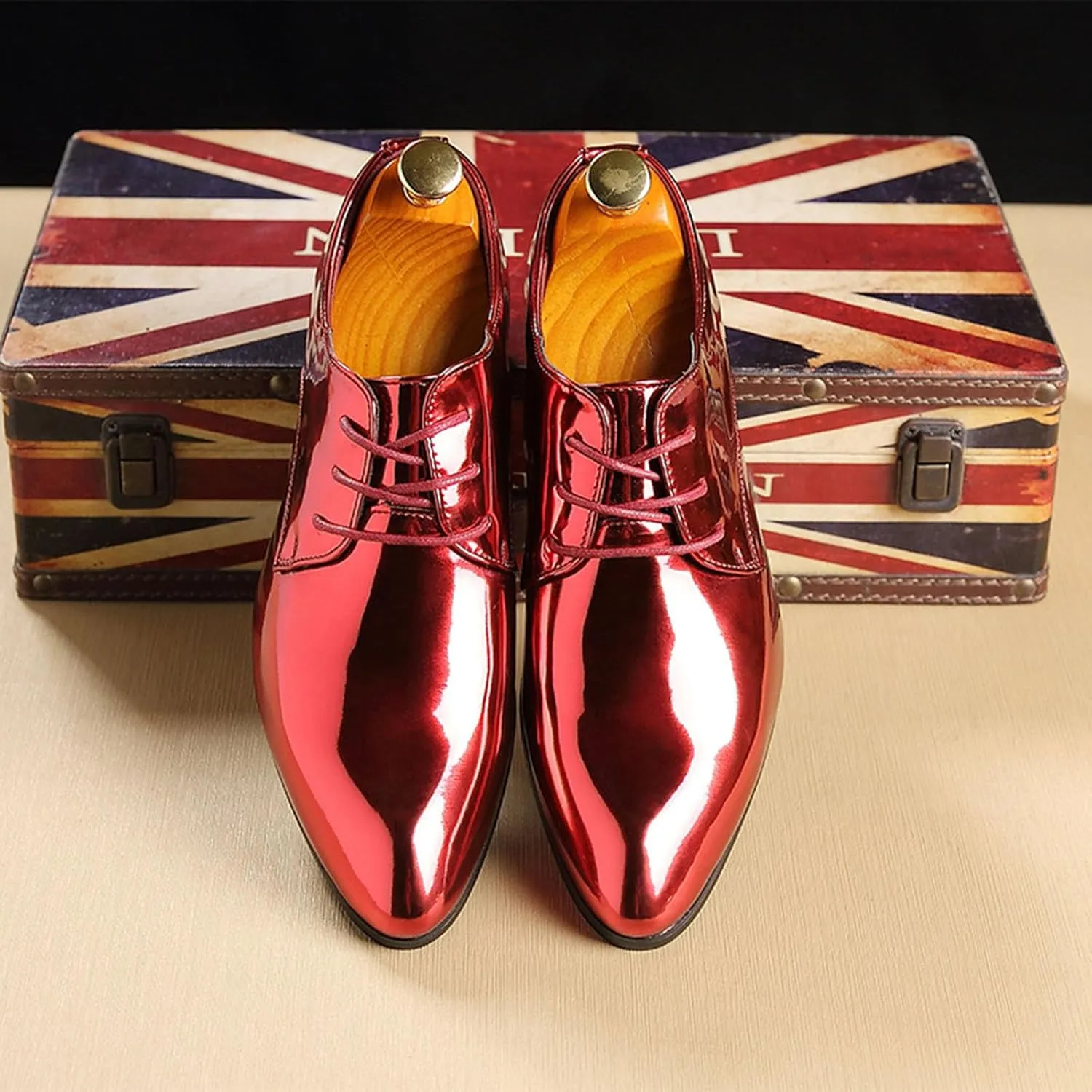 Men's Faux Patent Leather Tuxedo Derby Dress Shoes Classic Lace-Up Formal Oxford