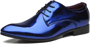 Men's Faux Patent Leather Tuxedo Derby Dress Shoes Classic Lace-Up Formal Oxford