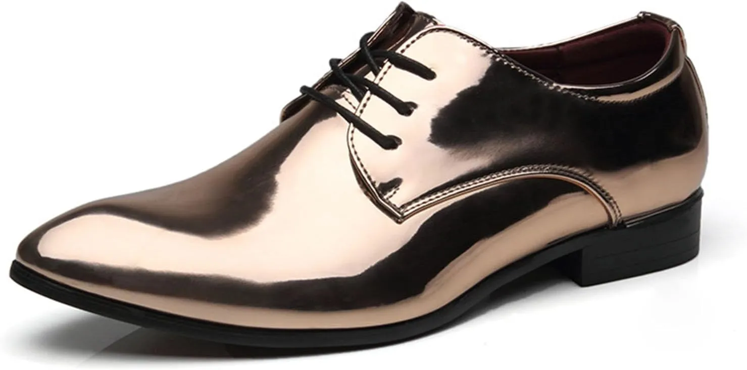 Men's Faux Patent Leather Tuxedo Derby Dress Shoes Classic Lace-Up Formal Oxford