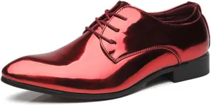 Men's Faux Patent Leather Tuxedo Derby Dress Shoes Classic Lace-Up Formal Oxford