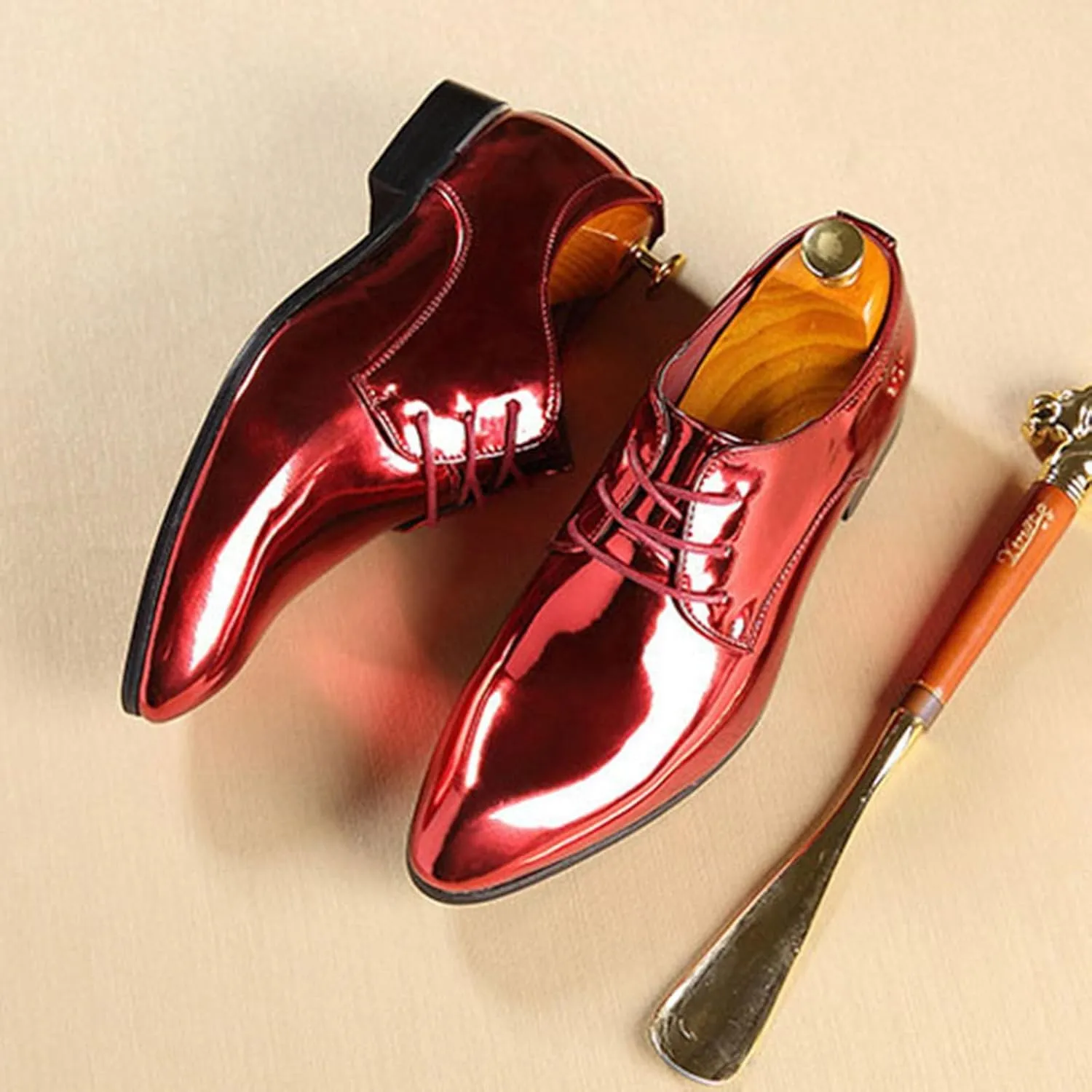 Men's Faux Patent Leather Tuxedo Derby Dress Shoes Classic Lace-Up Formal Oxford