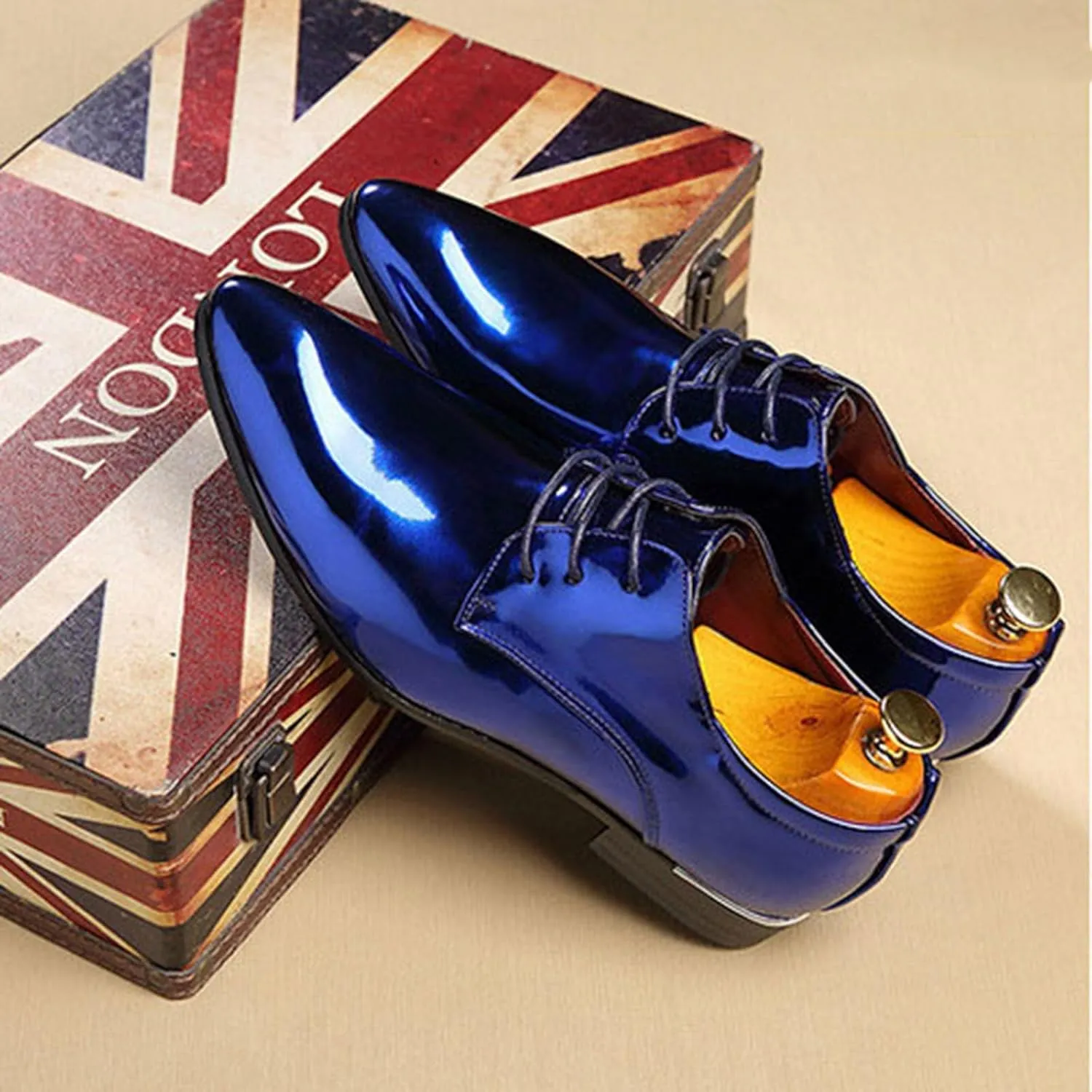Men's Faux Patent Leather Tuxedo Derby Dress Shoes Classic Lace-Up Formal Oxford