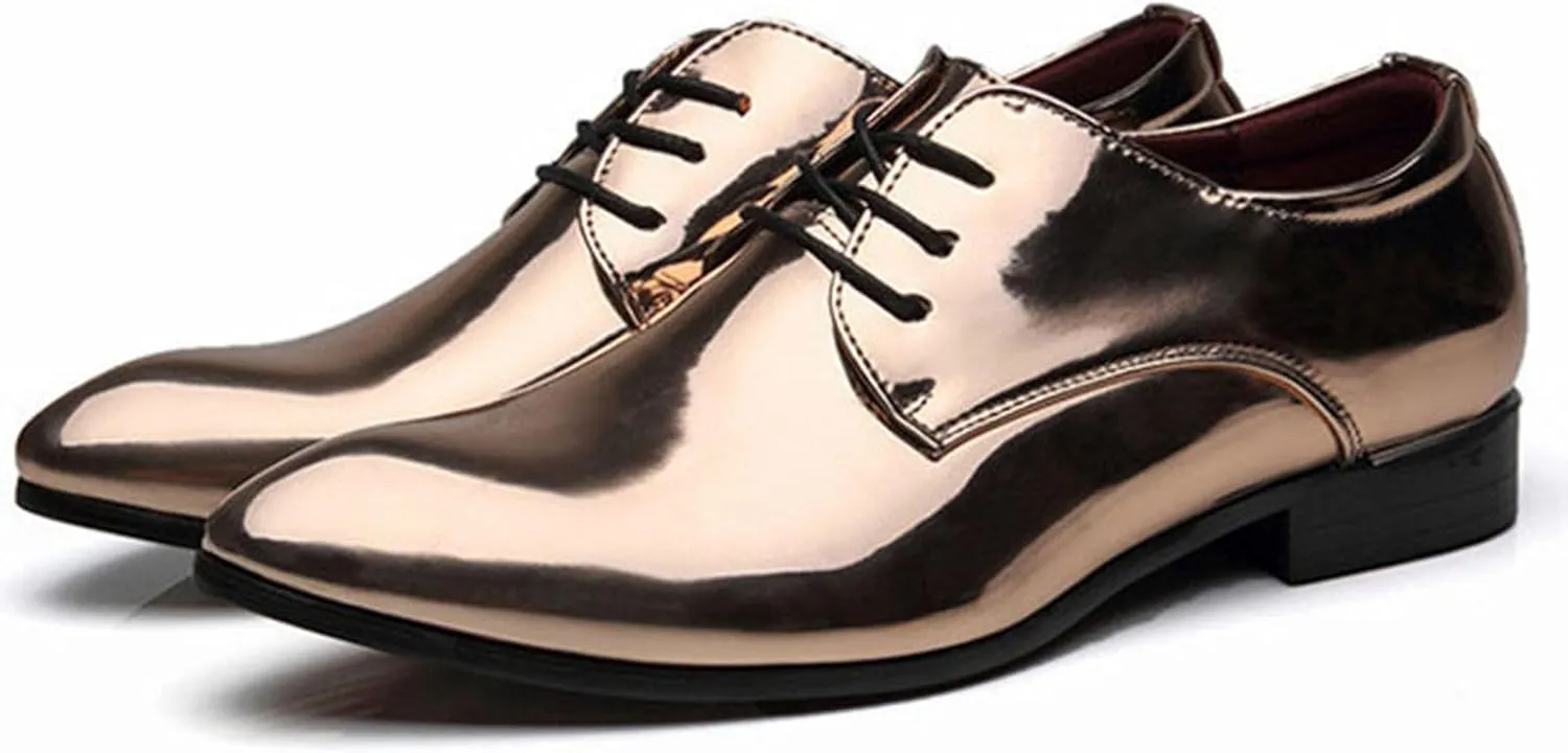 Men's Faux Patent Leather Tuxedo Derby Dress Shoes Classic Lace-Up Formal Oxford