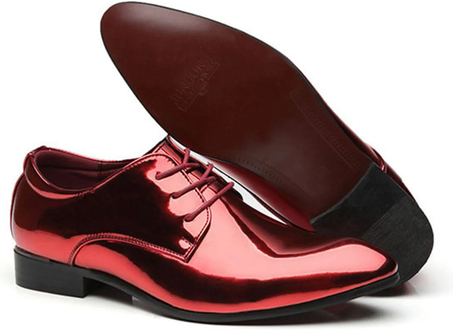 Men's Faux Patent Leather Tuxedo Derby Dress Shoes Classic Lace-Up Formal Oxford