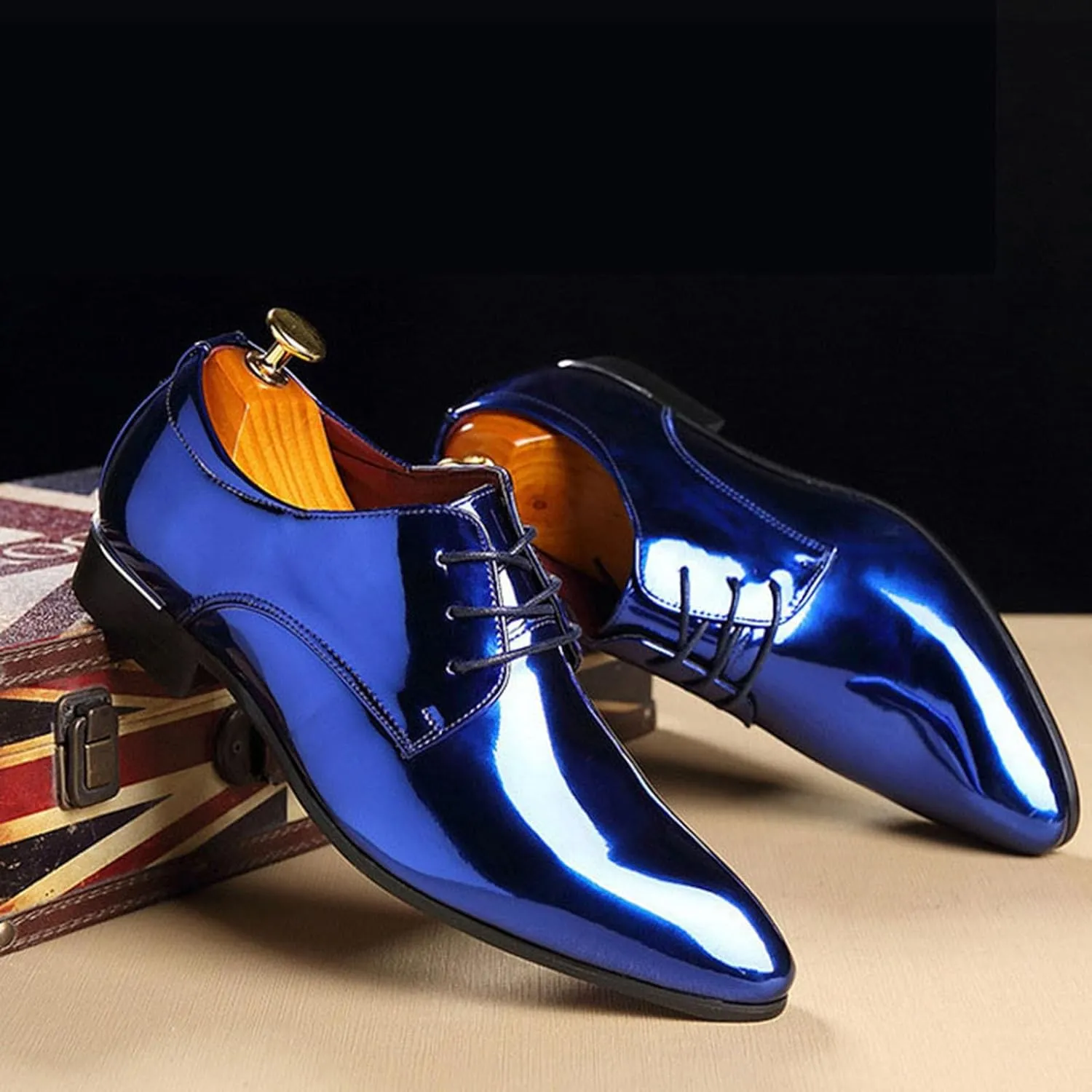 Men's Faux Patent Leather Tuxedo Derby Dress Shoes Classic Lace-Up Formal Oxford