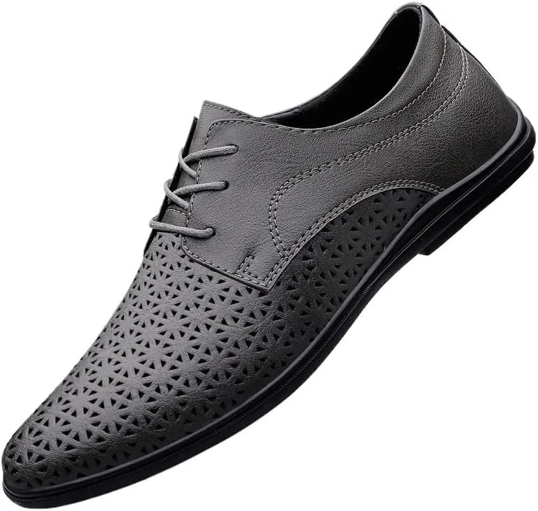 Men's Formal Breathable Hollow Oxford Shoes Lace-up Business Leather Non Slip Brogue