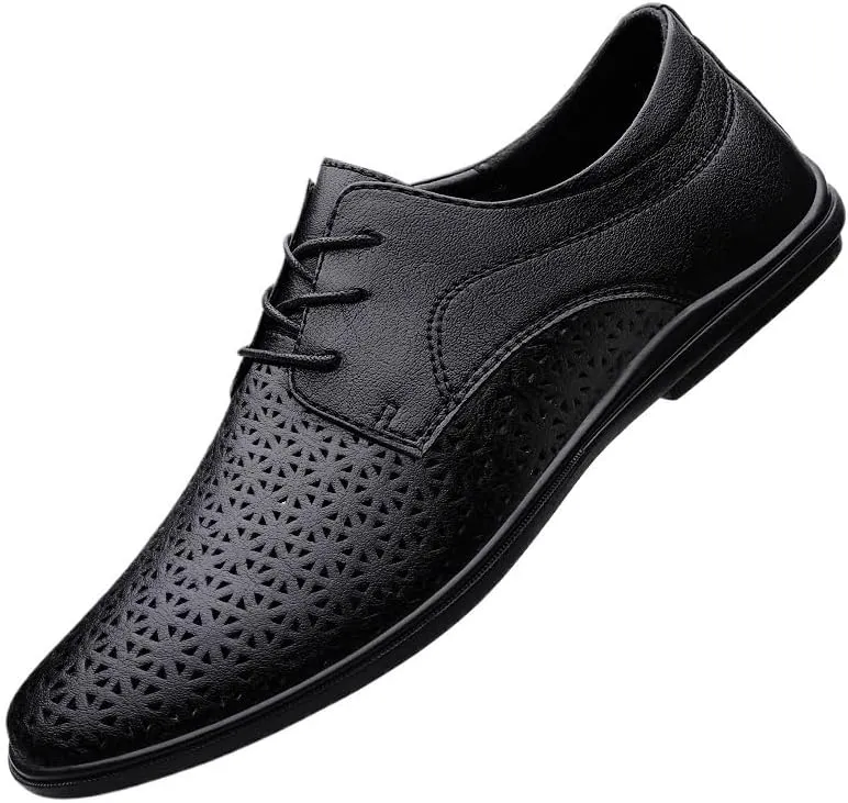 Men's Formal Breathable Hollow Oxford Shoes Lace-up Business Leather Non Slip Brogue
