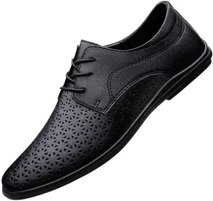 Men's Formal Breathable Hollow Oxford Shoes Lace-up Business Leather Non Slip Brogue