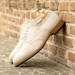 Men's Full Brogue Leather Shoes Goodyear Welt Wide Plus Size White 5642