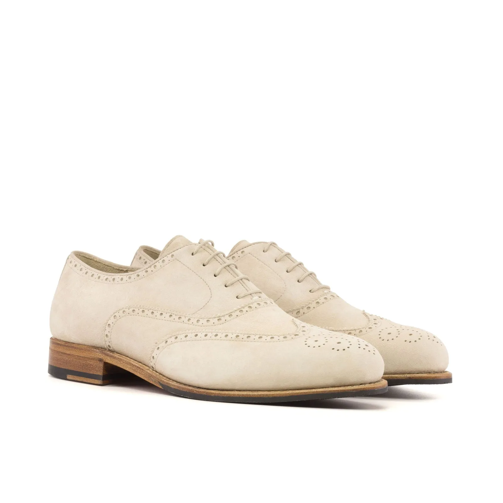 Men's Full Brogue Leather Shoes Goodyear Welt Wide Plus Size White 5642