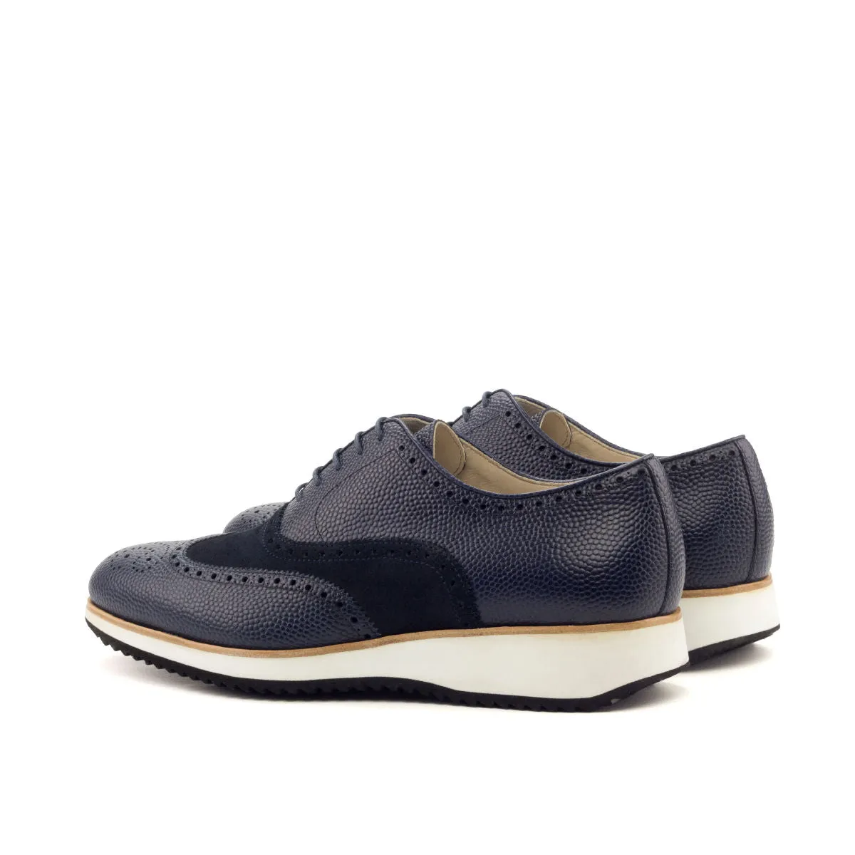 Men's Full Brogue Leather Shoes Wide Plus Size Blue 2689