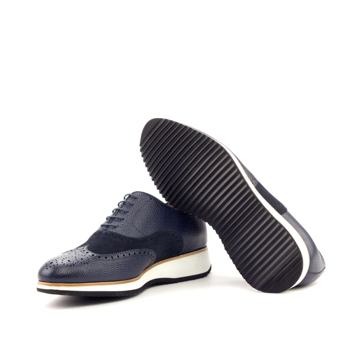 Men's Full Brogue Leather Shoes Wide Plus Size Blue 2689