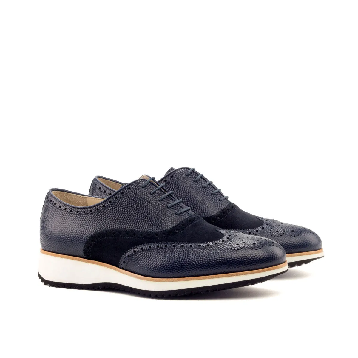 Men's Full Brogue Leather Shoes Wide Plus Size Blue 2689