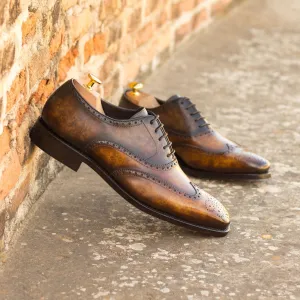 Men's Full Brogue Shoes Patina Leather Goodyear Welt Wide Plus Size Brown Dark Brown 4653