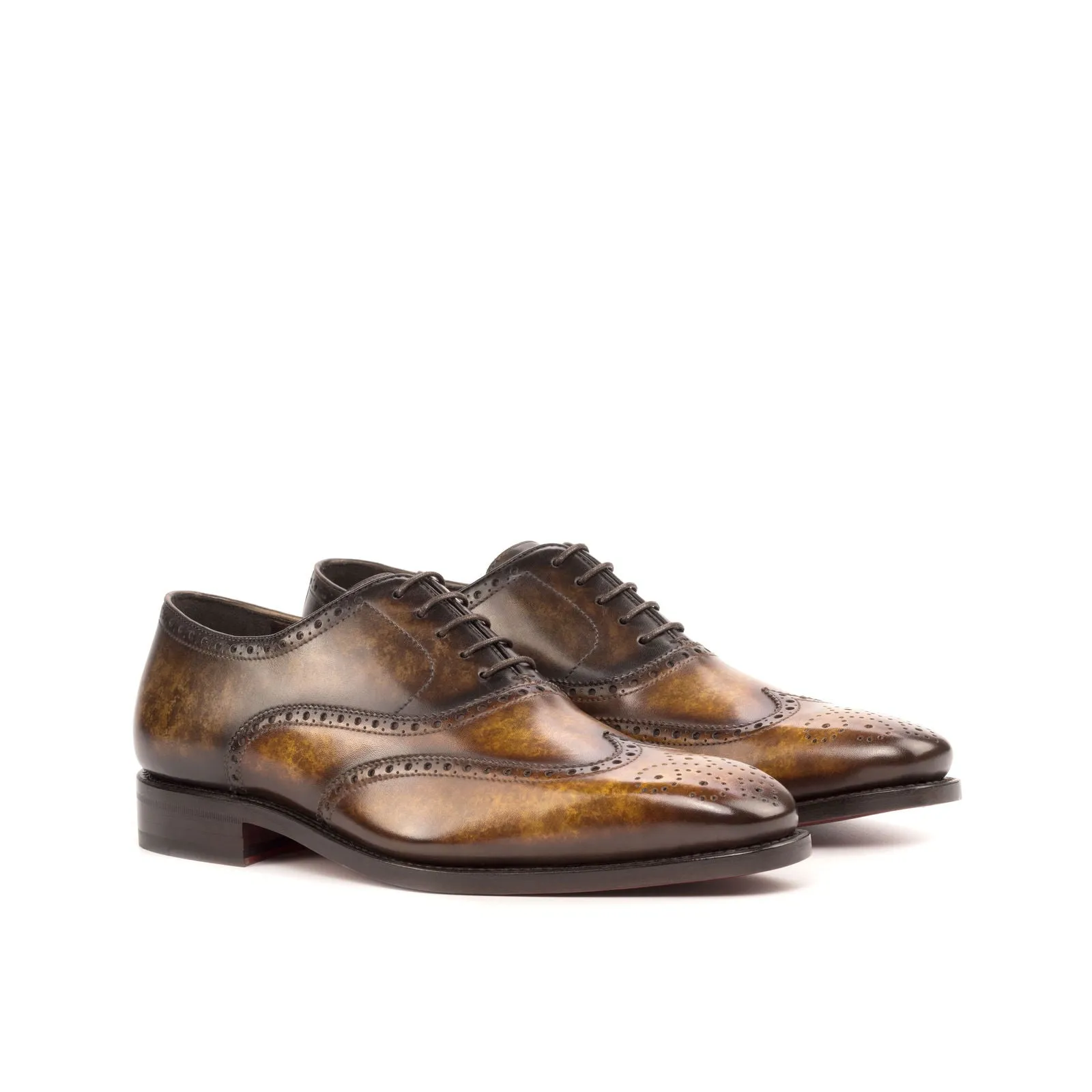 Men's Full Brogue Shoes Patina Leather Goodyear Welt Wide Plus Size Brown Dark Brown 4653