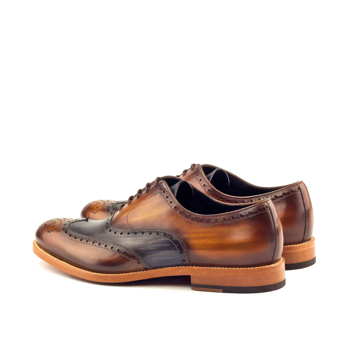 Men's Full Brogue Shoes Patina Leather Wide Plus Size Grey Brown 2867