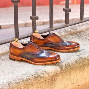 Men's Full Brogue Shoes Patina Leather Wide Plus Size Grey Brown 2867