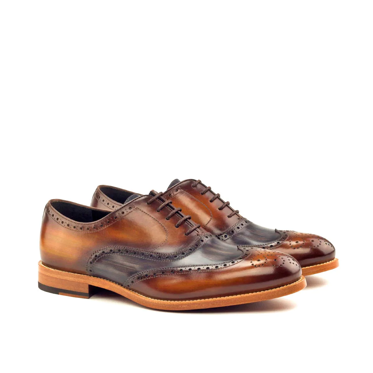 Men's Full Brogue Shoes Patina Leather Wide Plus Size Grey Brown 2867