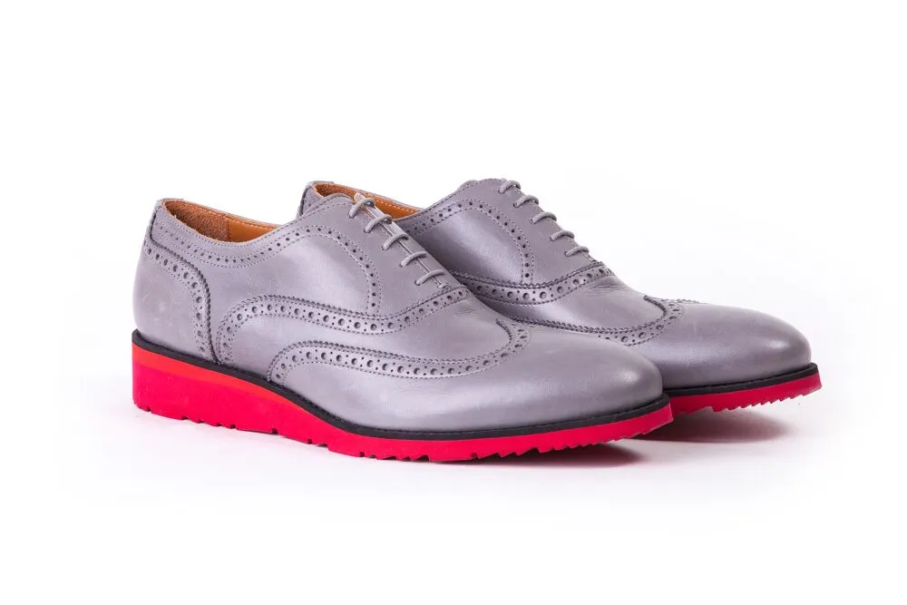 Men's Grey Red sole Brogue Wingtip