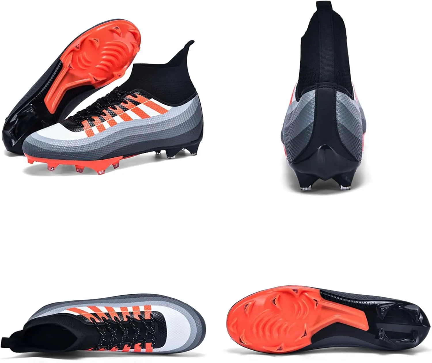 Mens High-Top Lace Up Soccer Cleats Outdoor Lightweight Training Ground Athletic Football Boots Rugby Running Lacrosse Sports Shoes