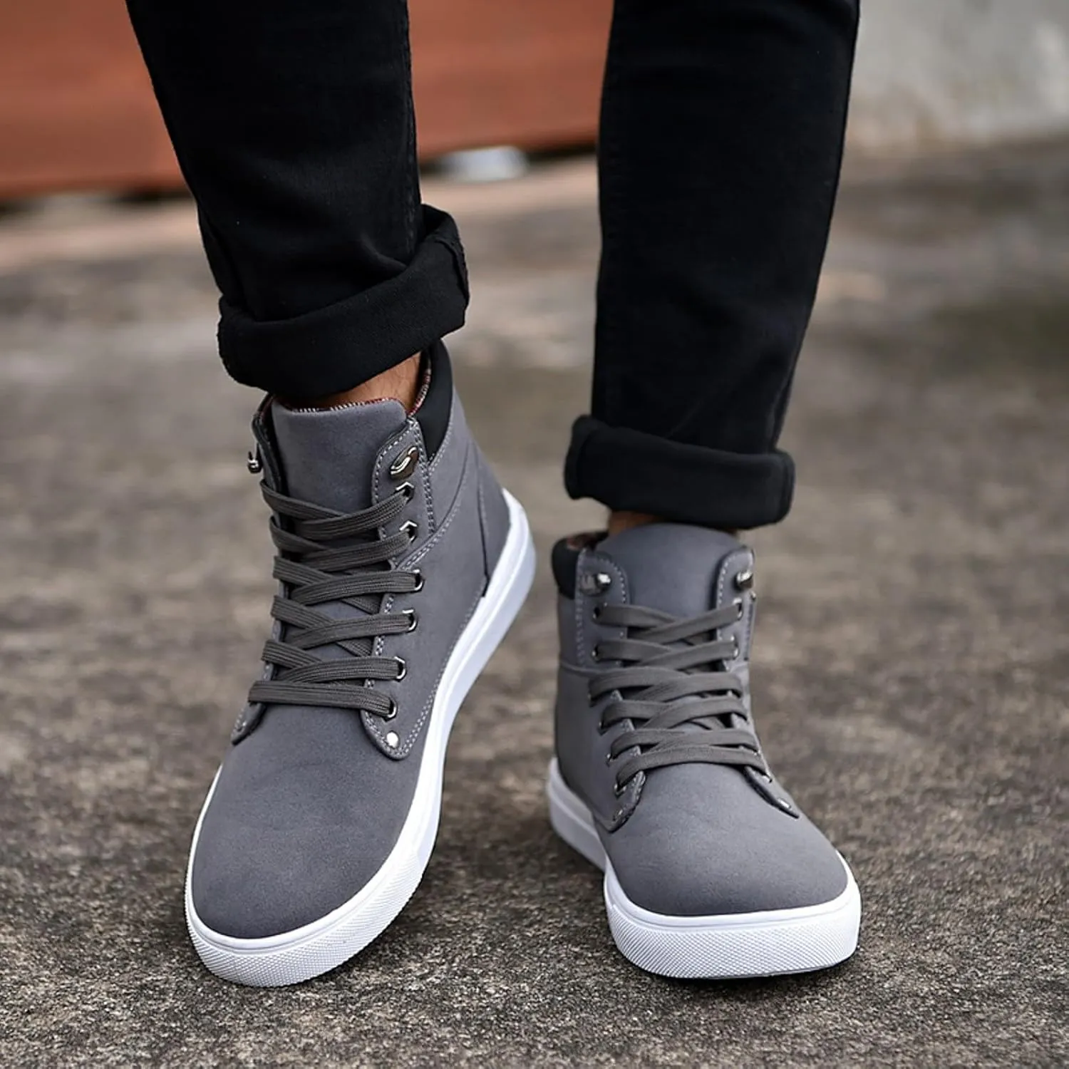 Men's High Top Sneakers Retro Casual Lace Up Sport Shoes Comfort Flat Bottom Walking Boots Outdoor Tall Water Boots Men