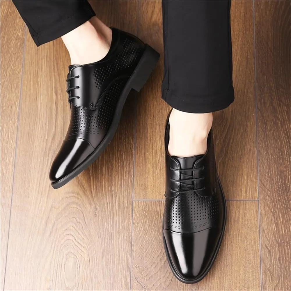 Men's Large Size Summer Business Dress Shoes Breathable Cowhide lace up Leather Shoes Mens Height Increasing Formal Shoes(6)