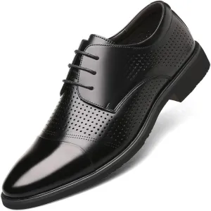 Men's Large Size Summer Business Dress Shoes Breathable Cowhide lace up Leather Shoes Mens Height Increasing Formal Shoes(6)