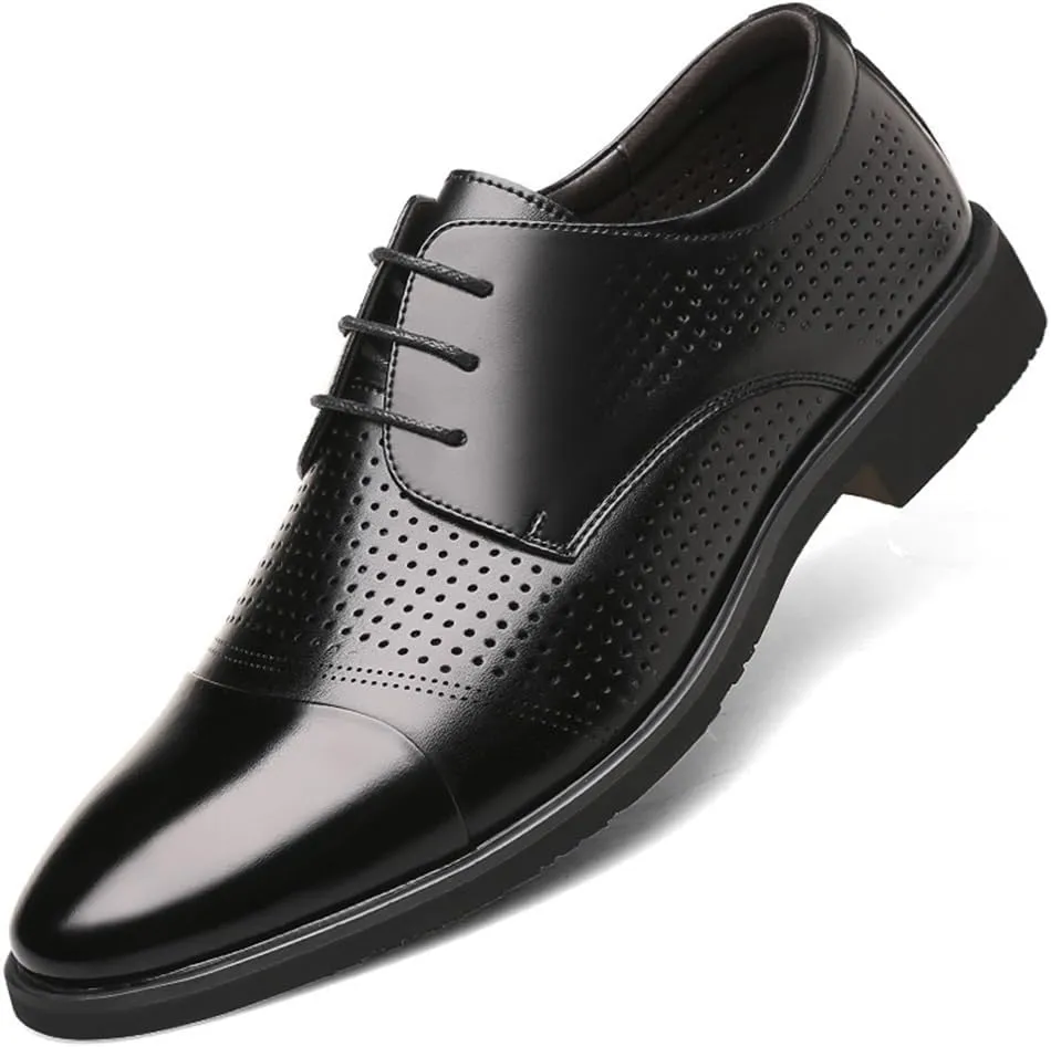 Men's Large Size Summer Business Dress Shoes Breathable Cowhide lace up Leather Shoes Mens Height Increasing Formal Shoes(6)