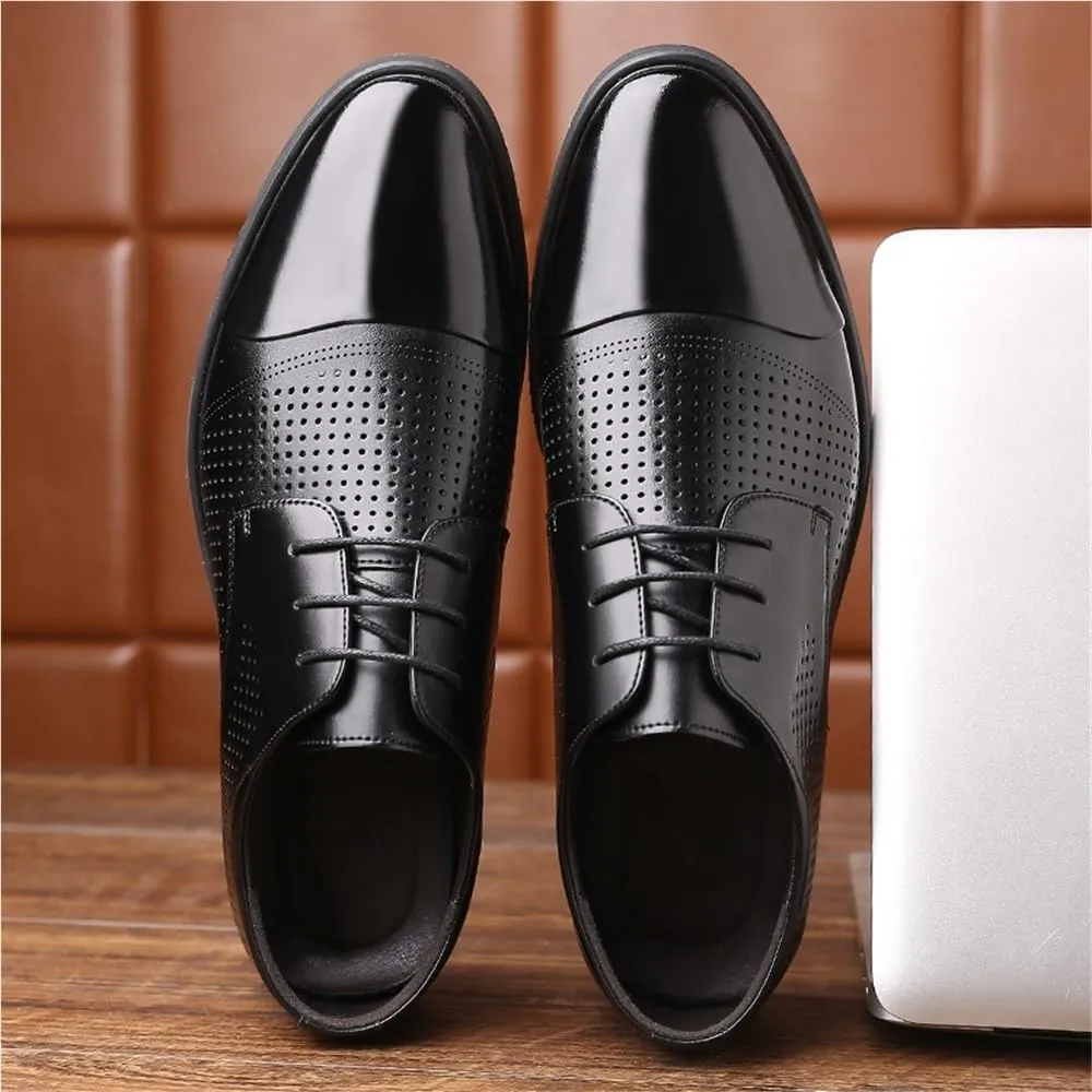 Men's Large Size Summer Business Dress Shoes Breathable Cowhide lace up Leather Shoes Mens Height Increasing Formal Shoes(6)