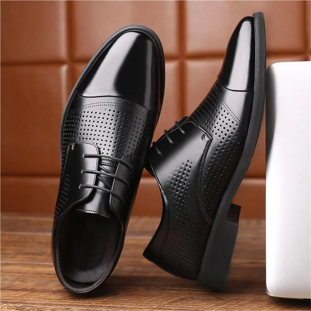 Men's Large Size Summer Business Dress Shoes Breathable Cowhide lace up Leather Shoes Mens Height Increasing Formal Shoes(6)