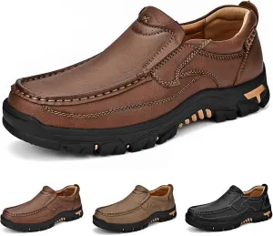 Men's Leather Hiking Shoes, Slip on Shoes for Men Work Loafers, Lightweight Breathable Casual Sneaker, Non-Slip Walking Shoes, Easy Wear on/Off