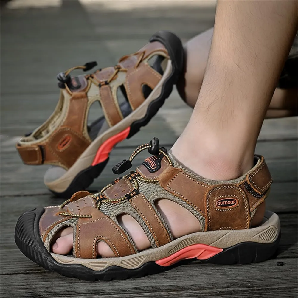 Mens Leather Sandals Beach Hiking Sandals Summer Comfortable Trekking Shoes Hiking Shoes Sports Outdoor with hook